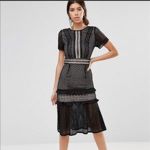 True Decadence Lace Midi Dress with Frill Detail